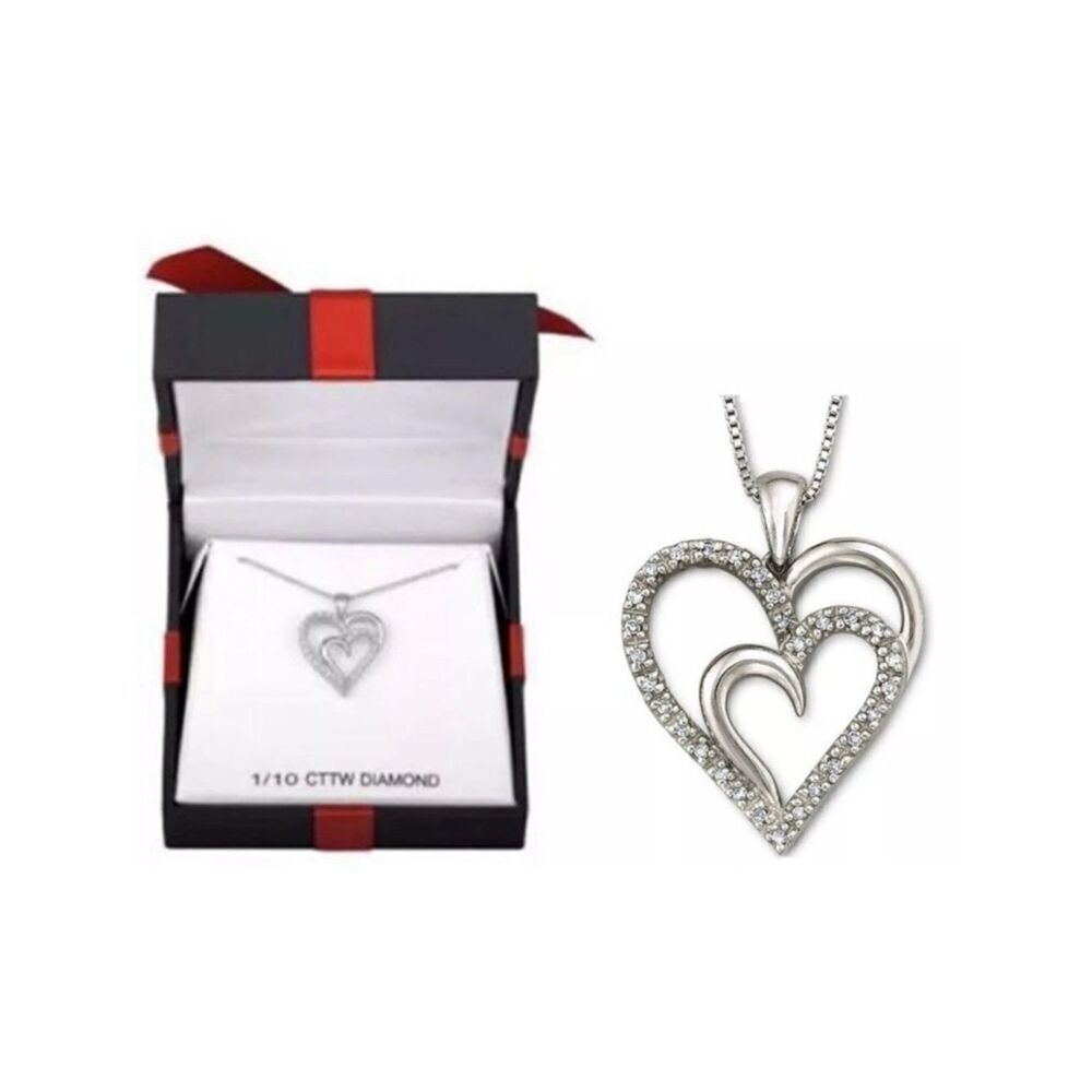 New in Box Genuine 1/10ct T.W. Diamond Heart Pendant Sterling Silver Necklace
